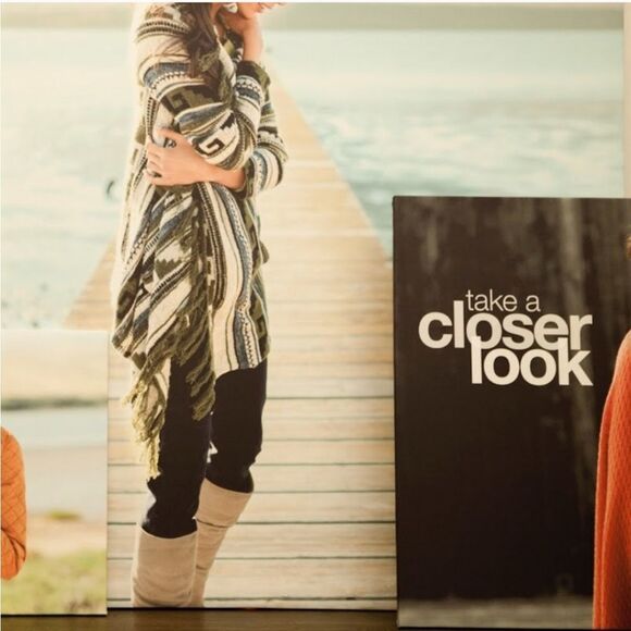 J Jill Aztec Print Fringe Sweater Open Waterfall Cardigan Wool Mohair M - Picture 2 of 5